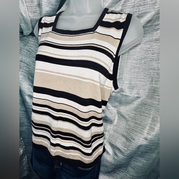 Croft & Barrow Black Tan Stripe Squareneck Knit Sweater Tank Top Shirt - X-Large - Picture 8 of 9